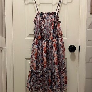 Sincerely Jules Girls Floral Tiered Sundress - Red, Blue, White Adjustable Strap